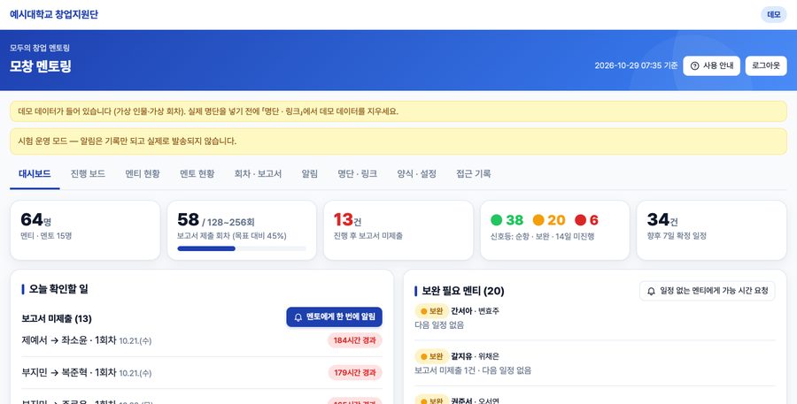 운영기관 화면